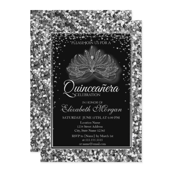 Elegant Modern Masque Silver Sequins Quinceanera