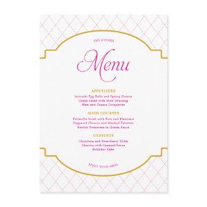 Elegant Modern Pink Gold Diamond Pattern Party Menu