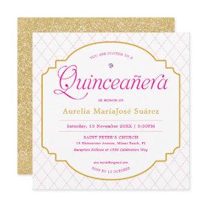 Elegant Modern Pink Gold Glitter Quinceañera
