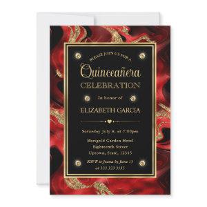 Elegant Molten Red and Gold Glitter Quinceanera