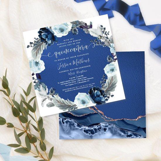 Elegant Navy and Royal Blue Quinceañera, Floral
