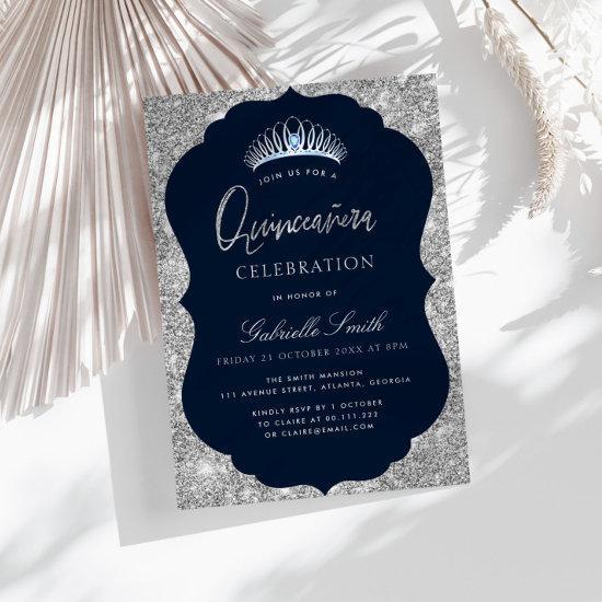 Elegant navy and silver Quinceanera
