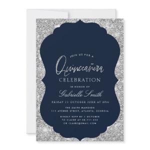Elegant navy blue and silver Quinceanera