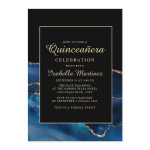 Elegant Navy Blue Gold Agate Marble Quinceañera