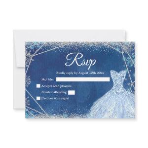 Elegant Navy Blue Silver Winter Quinceañera RSVP Card