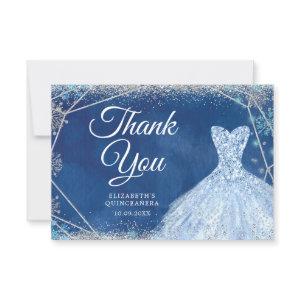 Elegant Navy Christmas Snowflake Mis XV Años Thank You Card