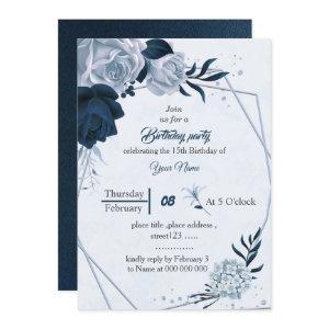 elegant navy dusty blue flowers birthday party
