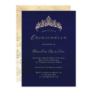Elegant Navy Gold Damask Tiara Quinceanera
