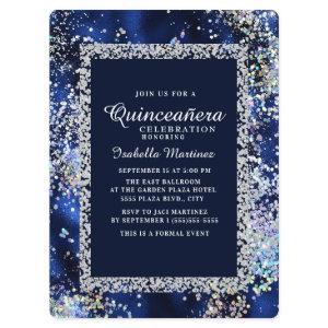 Elegant Navy Gold Silver Glitter Quinceañera