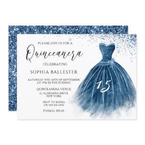 Elegant Navy Indigo Glitter Gown Quinceanera Party