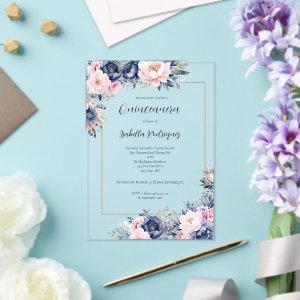 Elegant Navy Pink Floral Formal Quinceanera Acrylic