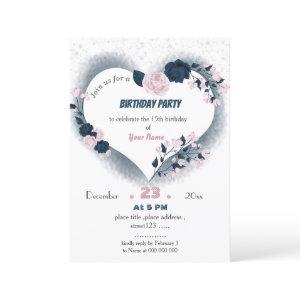 elegant navy & pink floral heart birthday