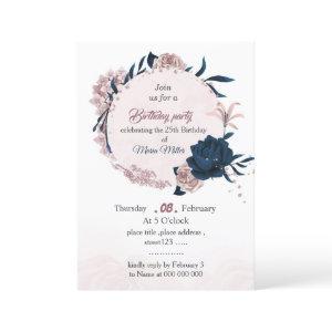 elegant navy & pink flowers birthday
