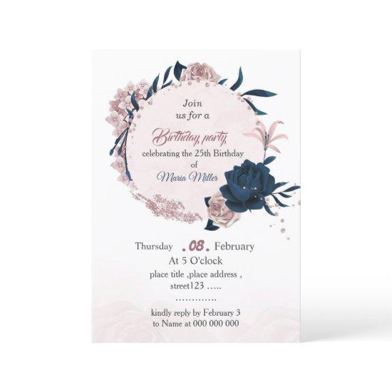 elegant navy & pink flowers birthday