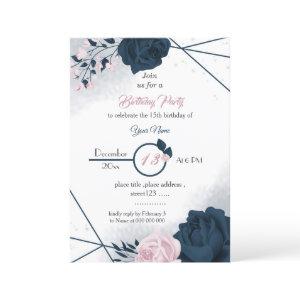 elegant navy & pink flowers birthday