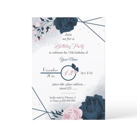 elegant navy & pink flowers birthday
