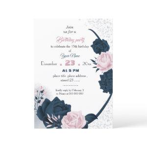 elegant navy & pink flowers birthday