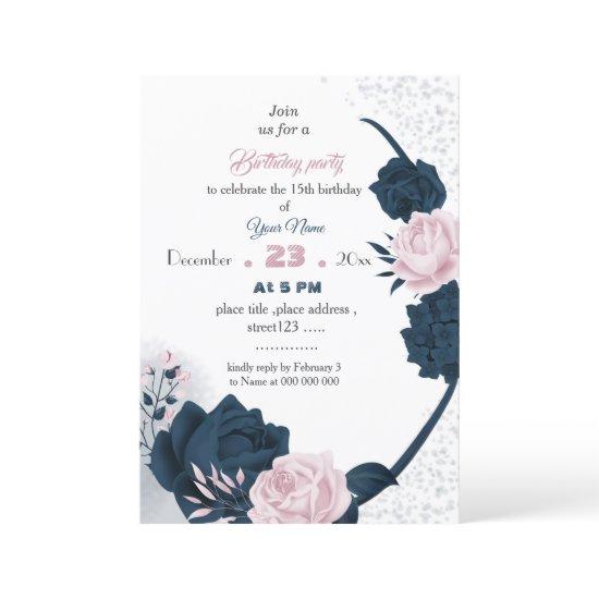 elegant navy & pink flowers birthday
