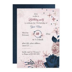elegant navy & pink flowers birthday party