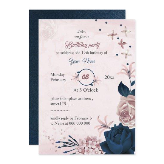 elegant navy & pink flowers birthday party