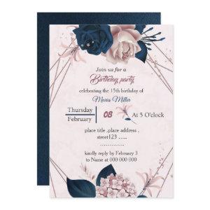 elegant navy &pink flowers geometric birthday