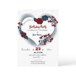 elegant navy & red floral heart birthday