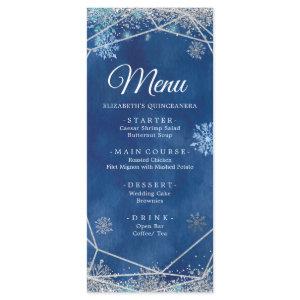 Elegant Navy Silver Christmas Snowflake XV Años Menu