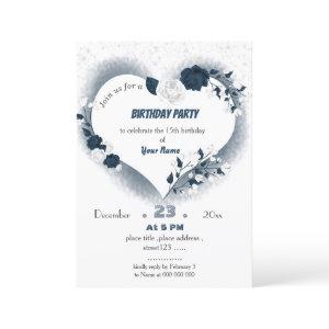 elegant navy &white floral heart birthday