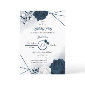 elegant navy &white flowers birthday