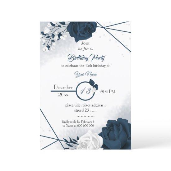 elegant navy &white flowers birthday