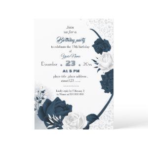elegant navy &white flowers birthday