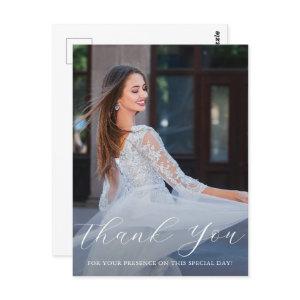 Elegant One Photo Quinceanera Blue Floral Script Postcard