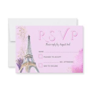 Elegant Paris Pink Gold Watercolor Eiffel Tower RSVP Card