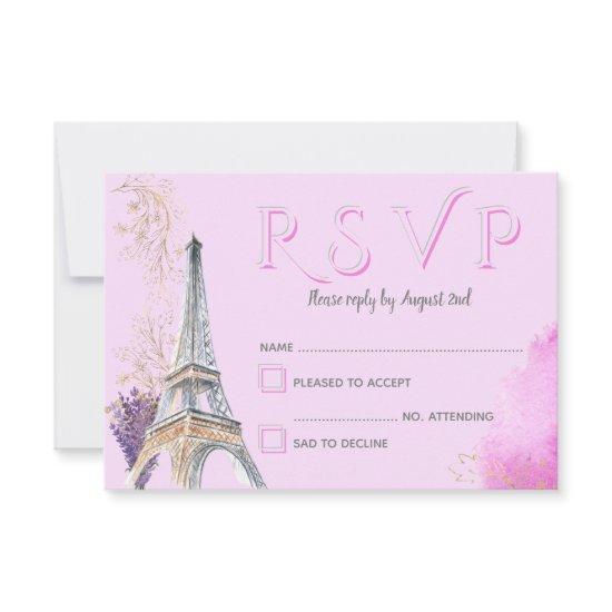 Elegant Paris Pink Gold Watercolor Eiffel Tower RSVP Card