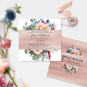 Elegant Pastel Floral and Rose Gold Quinceañera