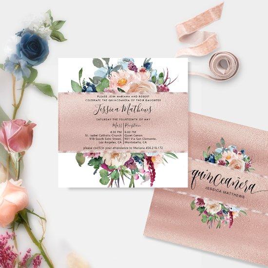 Elegant Pastel Floral and Rose Gold Quinceañera