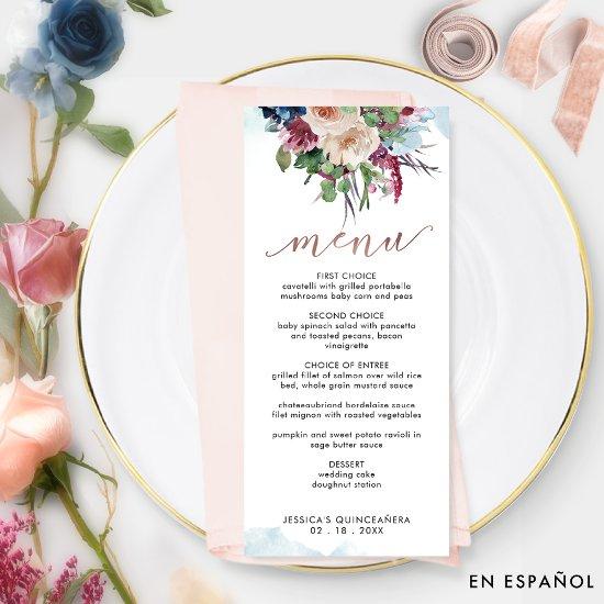 Elegant Pastel Floral Quinceañera Menu