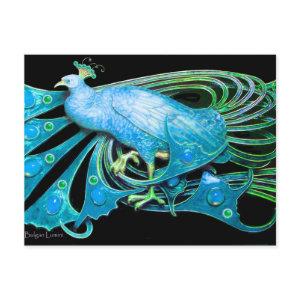 ELEGANT PEACOCK IN BLUE BLACK TEAL POSTCARD