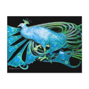 ELEGANT PEACOCK IN BLUE BLACK TEAL POSTCARD