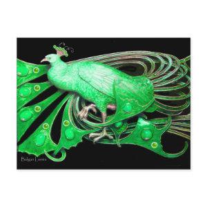 ELEGANT PEACOCK IN GREEN BLACK POSTCARD