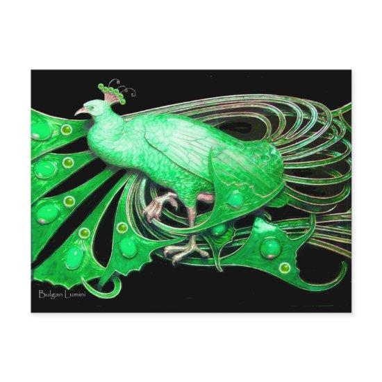ELEGANT PEACOCK IN GREEN BLACK POSTCARD