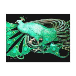 ELEGANT PEACOCK IN GREEN BLACK POSTCARD