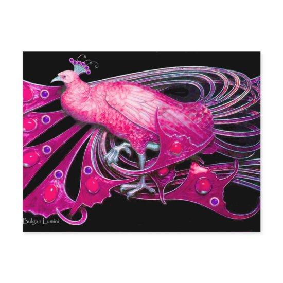 ELEGANT PEACOCK IN PINK FUCHSIA BLACK POSTCARD