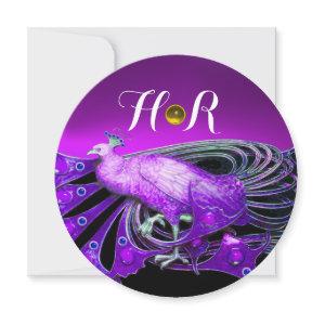 ELEGANT PEACOCK IN PURPLE,BLACK WEDDING  MONOGRAM