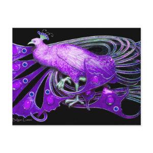 ELEGANT PEACOCK IN PURPLE VIOLET BLACK POSTCARD