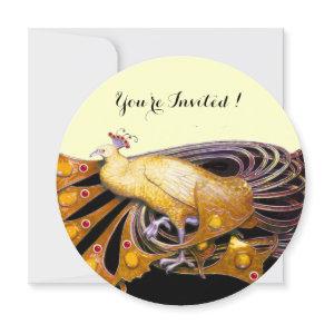 ELEGANT PEACOCK IN YELLOW BLACK CREAM CIRCLE