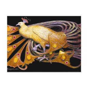 ELEGANT PEACOCK IN YELLOW BLACK POSTCARD