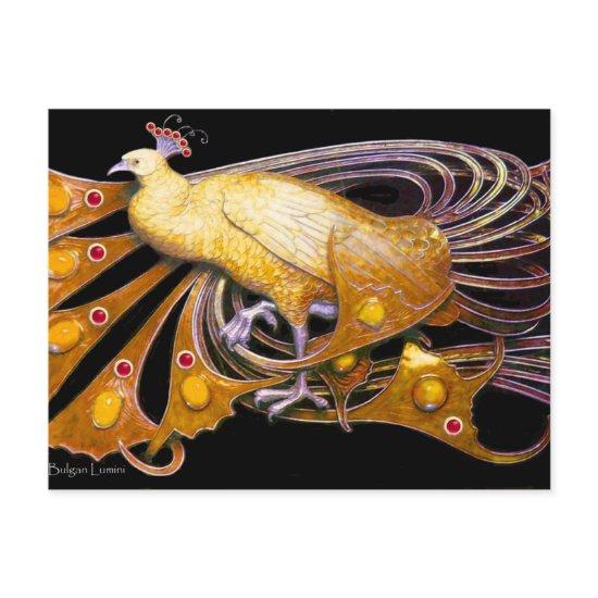 ELEGANT PEACOCK IN YELLOW BLACK POSTCARD