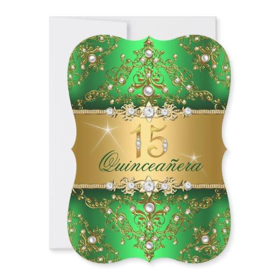 Elegant Pearl Damask Green Quinceanera