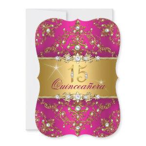 Elegant Pearl Damask Hot Pink Quinceanera